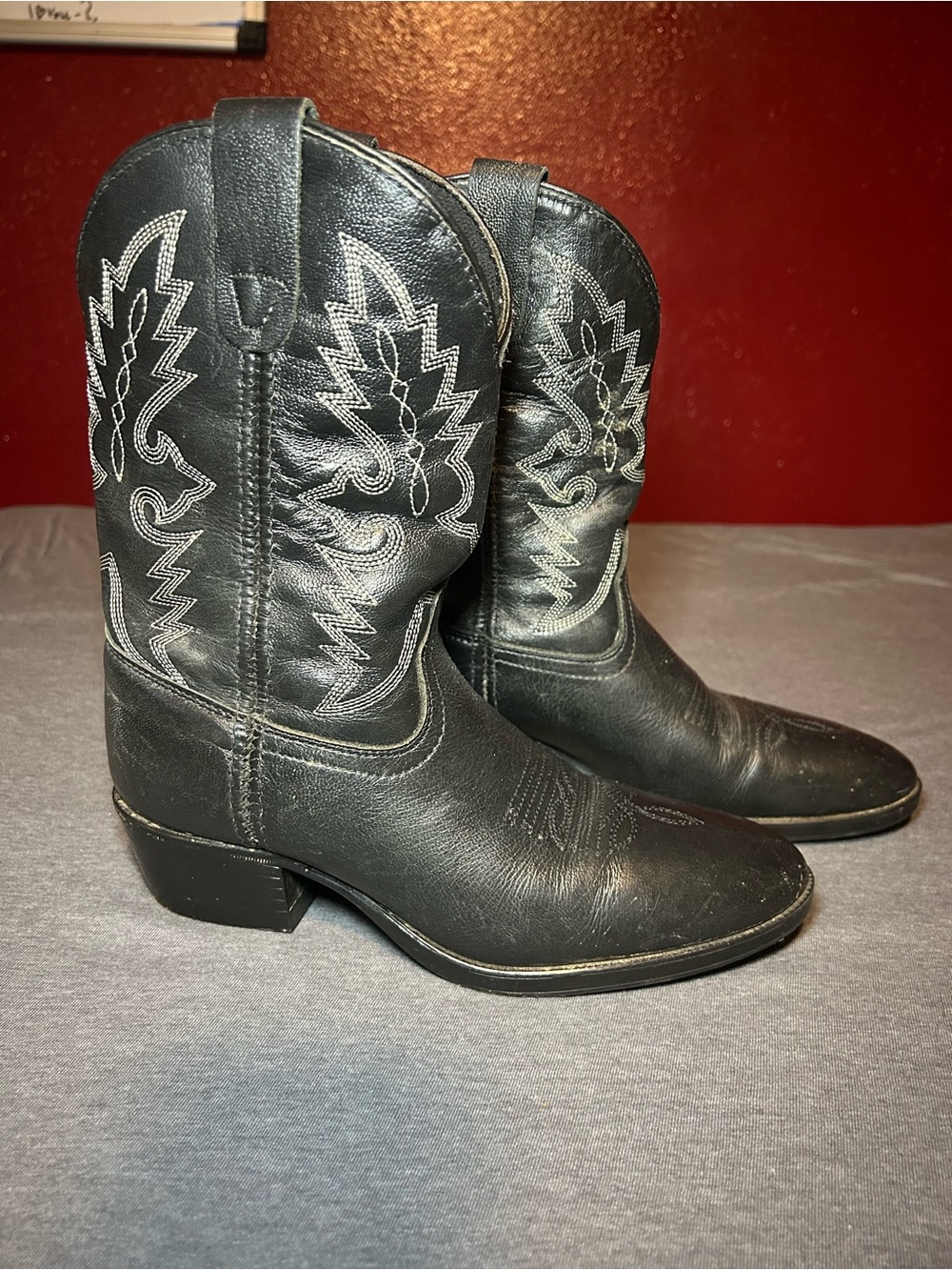 Dan Post Black Kids Western Boots with Silver Stitching